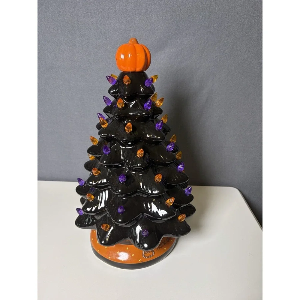 RJ Legend Halloween Ceramic Tree - 15 Inch Hand-Painted, Light Up Decor